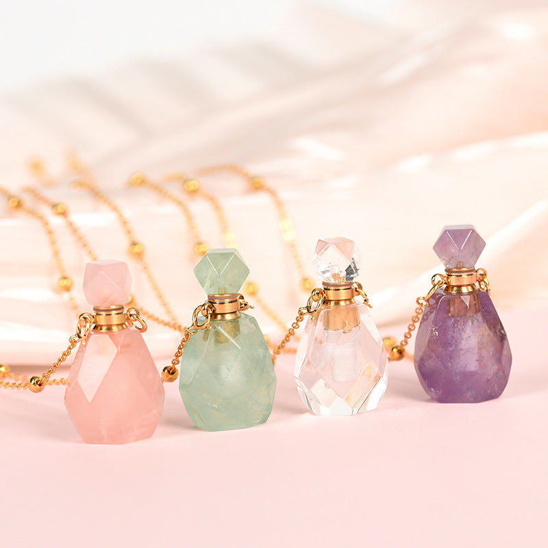 Crystal stone  perfume shape pendant necklace