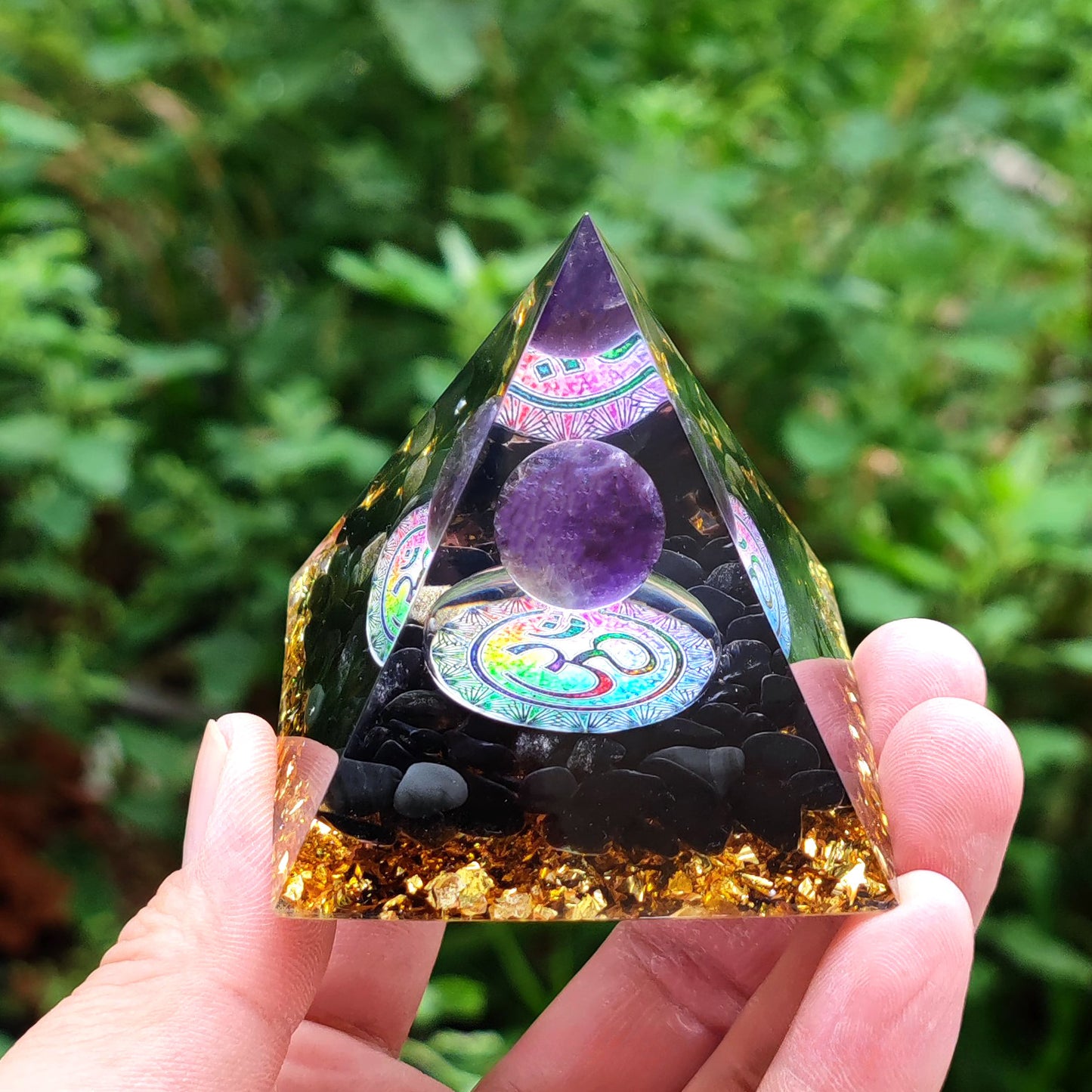 Crystal gravel resin wrapped home ornament - pyramid - yoga - energy