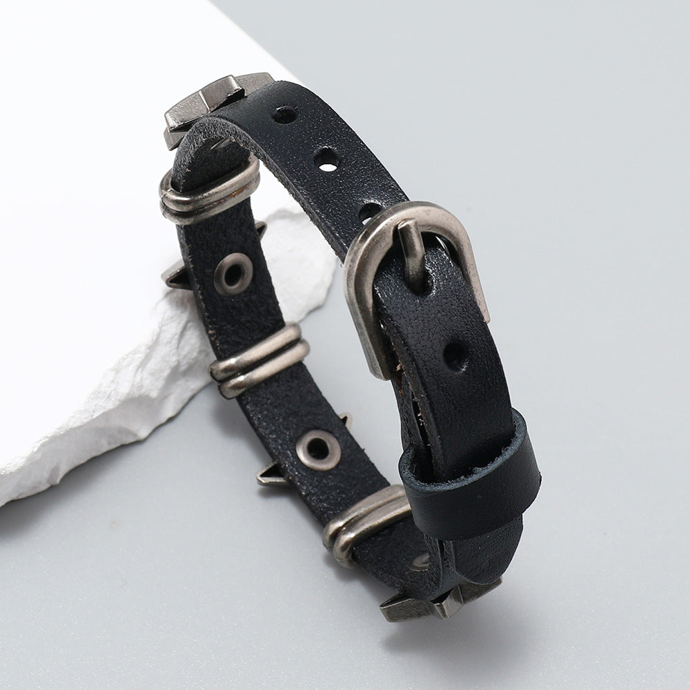 Punk style with five stars leather products bracelet