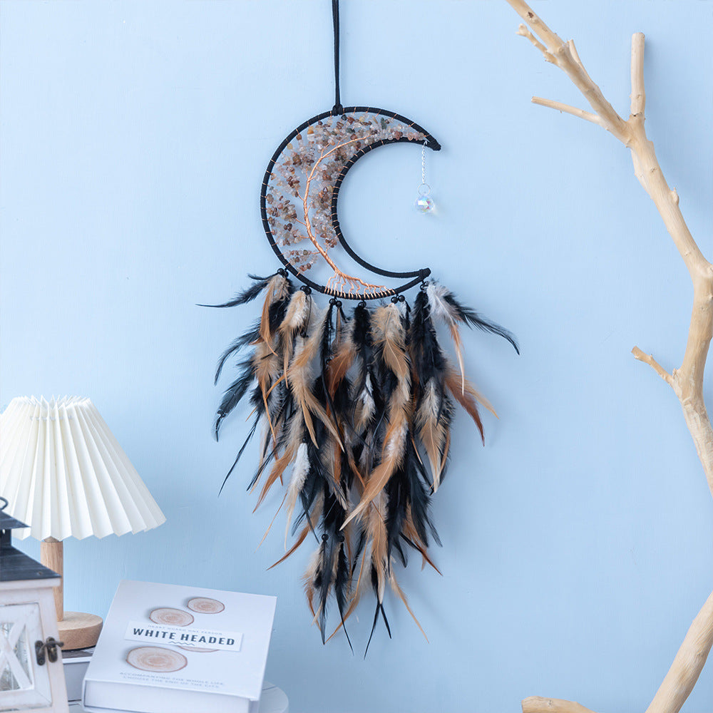 Crystal rubble tree moon feather dreamcatcher