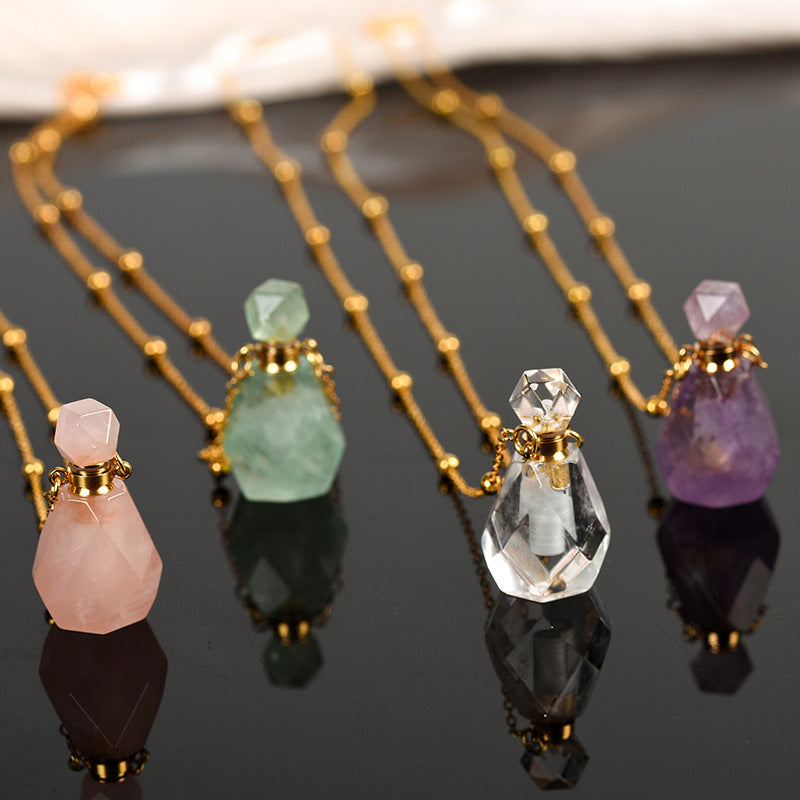 Crystal stone  perfume shape pendant necklace