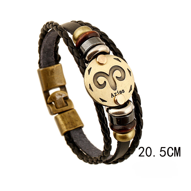12 constellations leather bracelet