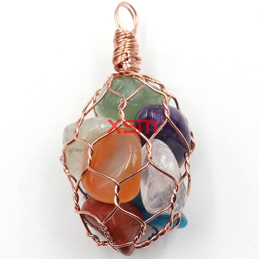 Raw colorful  crystal stone in coil necklace