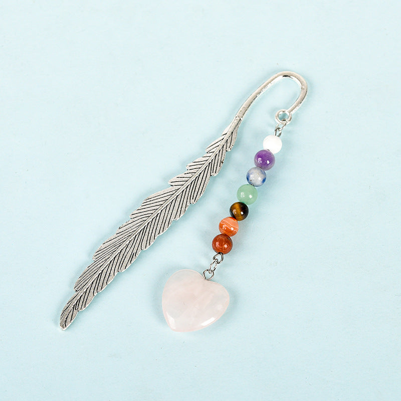 Crystal stone feather bookmark-Heart