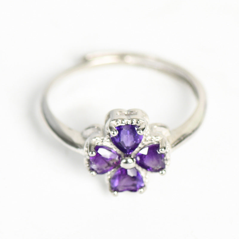 Crystal four leaf clover hand wound wire ring
