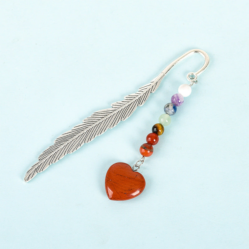 Crystal stone feather bookmark-Heart