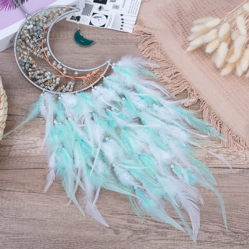 Crystal rubble tree moon feather dreamcatcher