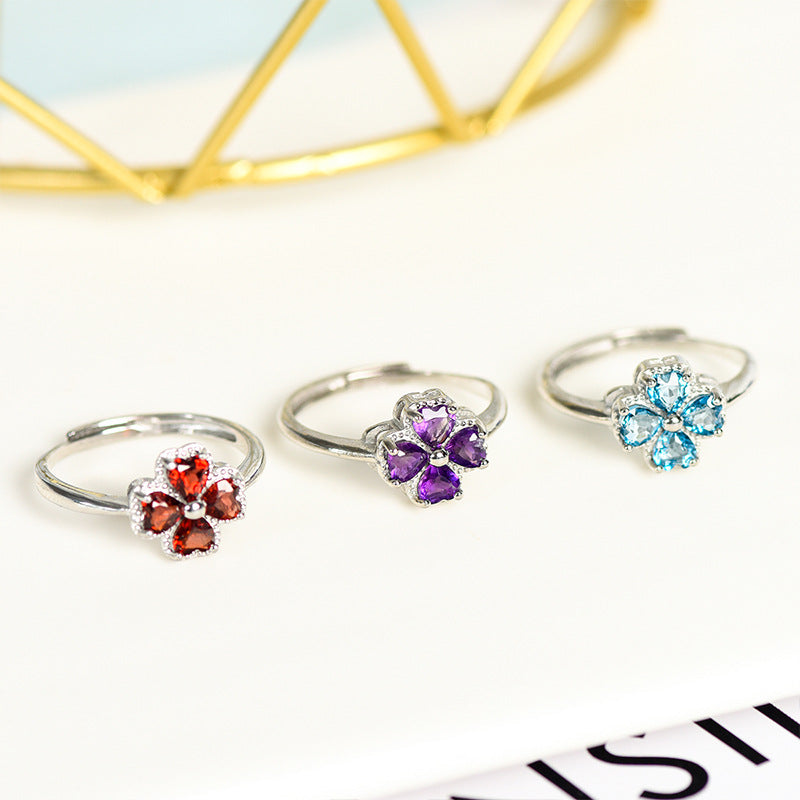 Crystal four leaf clover hand wound wire ring